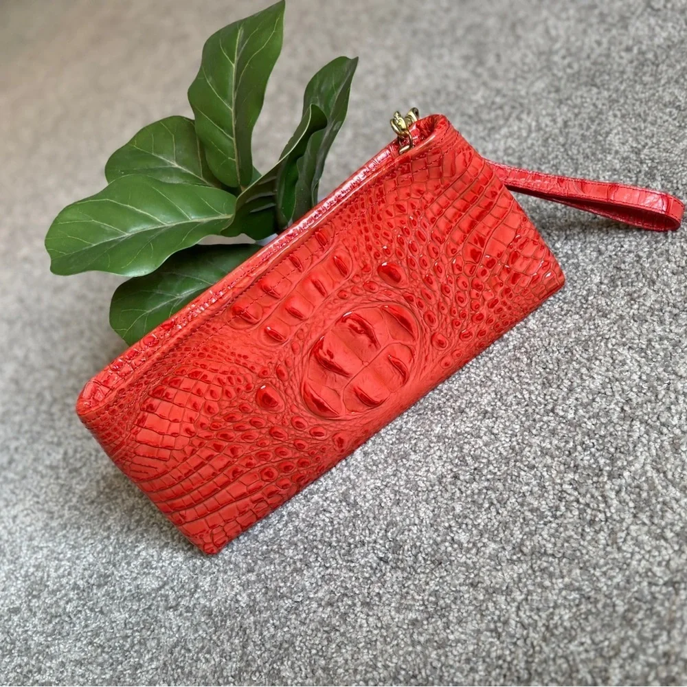 Brahmin Red Crocodile Embossed Wristlet Clutch